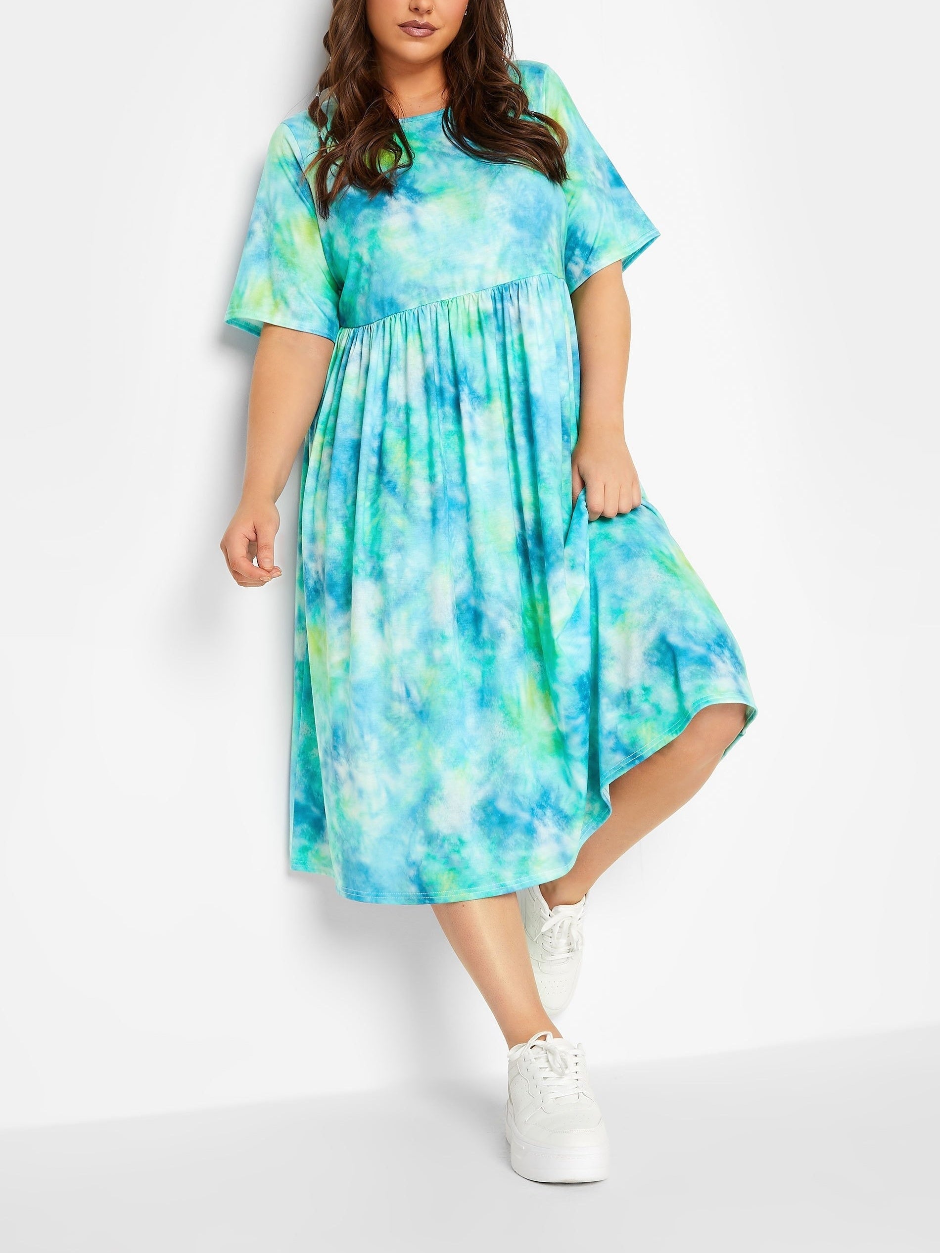  Tie Dye Short Sleeve Midi Dress