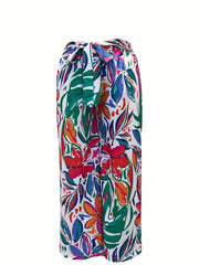 Floral Print Belted High Rise Wide Leg Pants