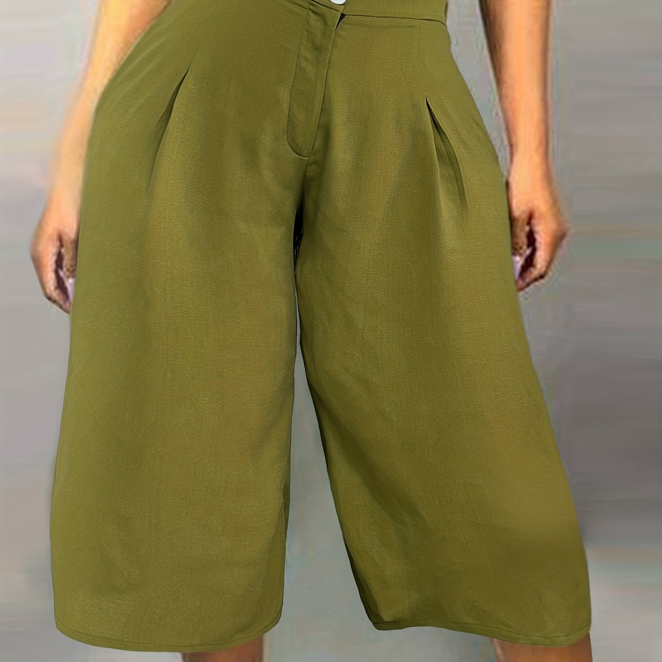  Women's Loose Wide Leg Button Fly High Waist Pants
