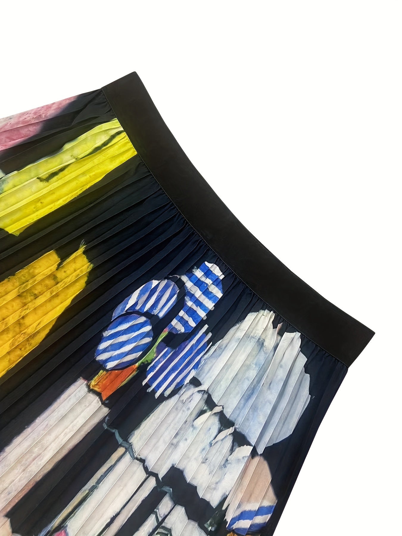  Abstract Print High Rise Pleated A line Skirt