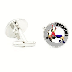 Wrestling Glass Gem Cufflinks Rhodium Plated Alloy Base Gentleman Cuff Link