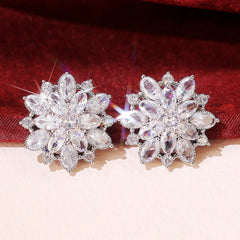 Sunflower Zircon Stud Earrings Silver Plated Jewelry Gift