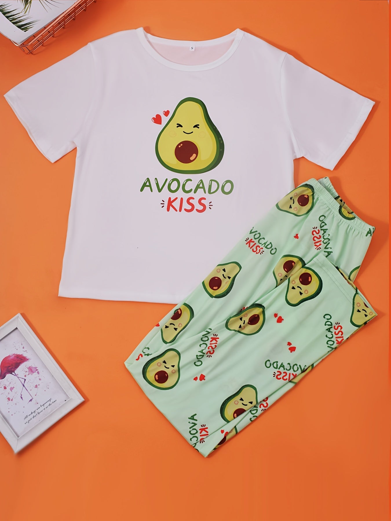 Avocado Print Pajama Set Short Sleeve Crew Neck Top & Elastic Waistband Pants