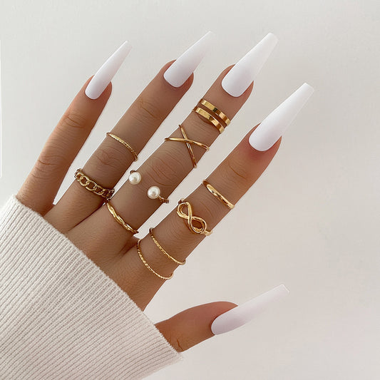 Vintage Pearl Twist Ring Set, 9 Pcs
