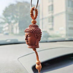 Peach Wood Buddha Head Key Chain Handicraft Carving Wooden Car Pendant