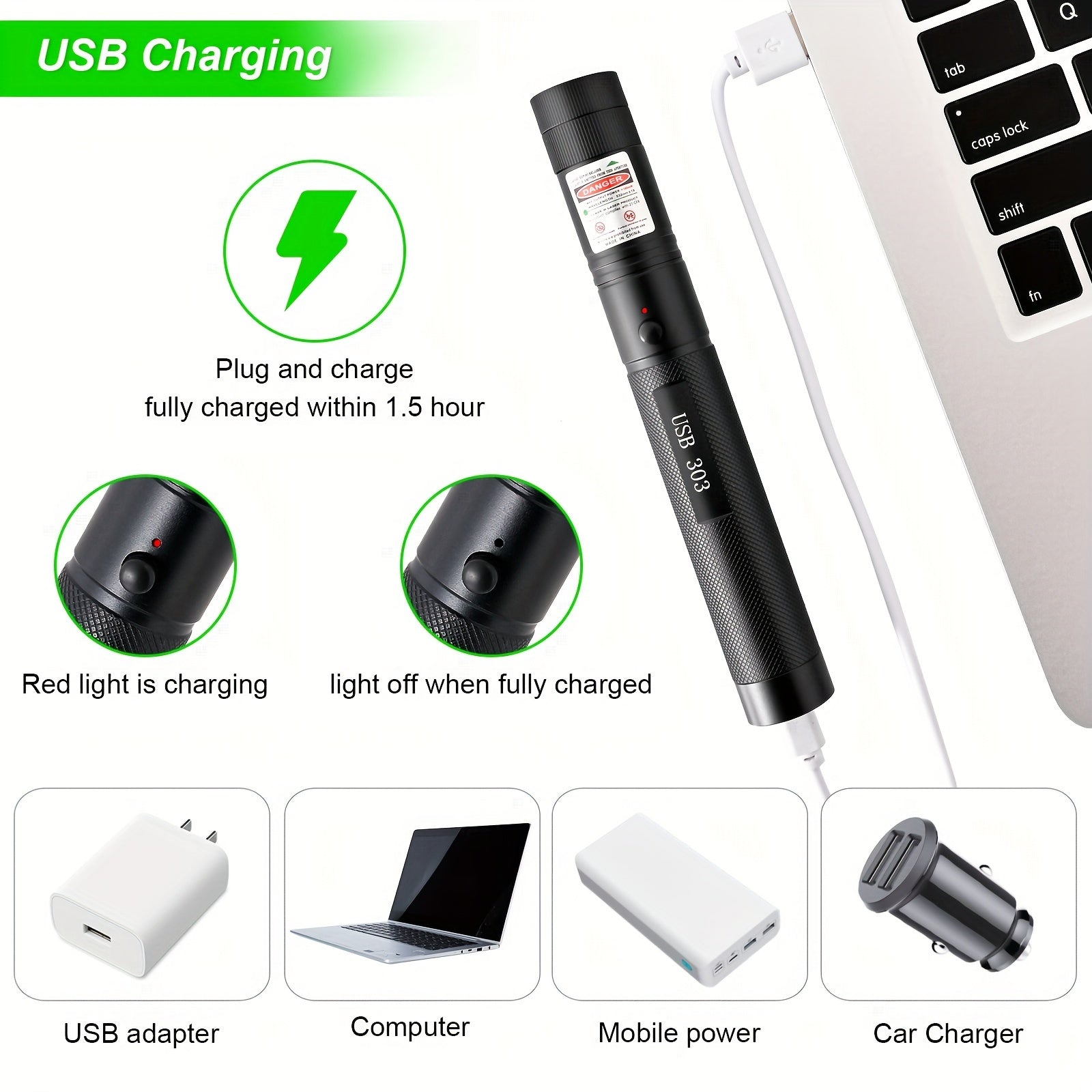 VGSEA Long Range Green Laser Pointer USB Rechargeable for Pet Interaction