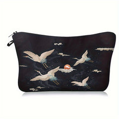 Chinese Peony Crane Print Makeup Pouch Retro Cosmetic Travel Bag