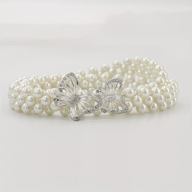 Butterfly Waist Chain Bowknot Faux Pearl Belt Elastic Women's Waist Chain