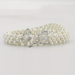 Butterfly Waist Chain Bowknot Faux Pearl Belt Elastic Women's Waist Chain