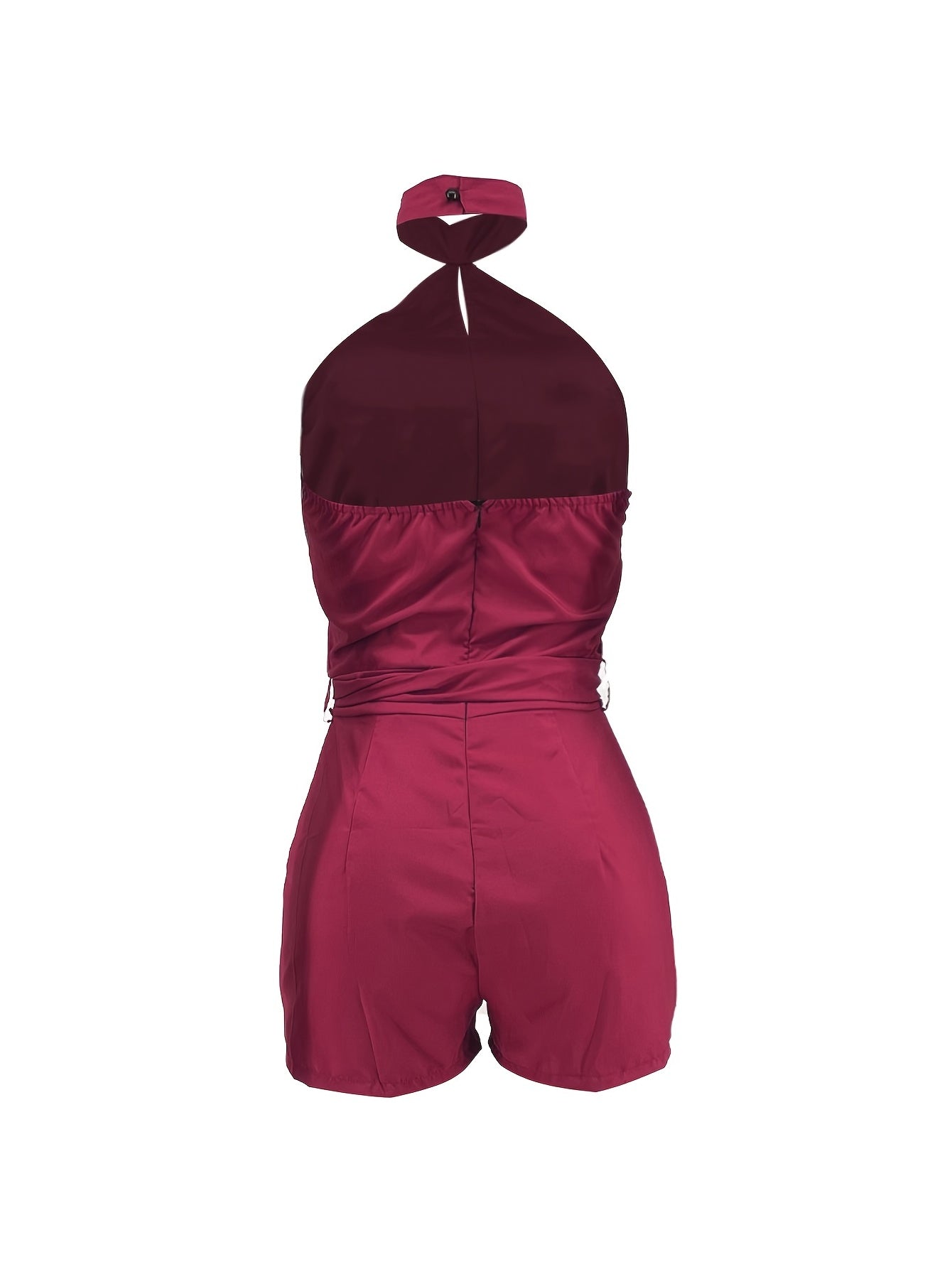 Sexy Open Back Halter Jumpsuit Tie Front Pocket