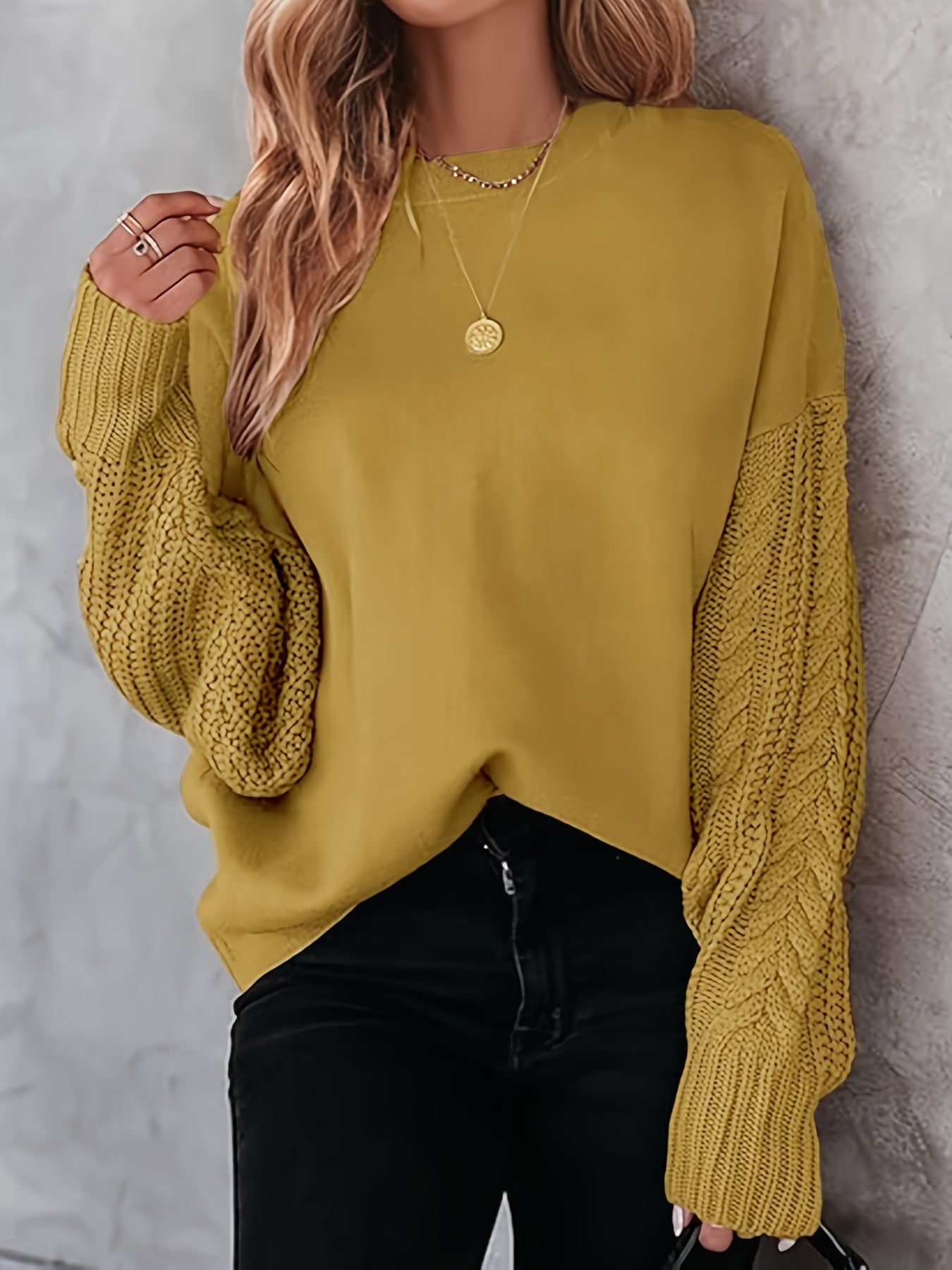  Casual Sweater Solid Long Sleeve Round Neck Loose Pullover Jumper