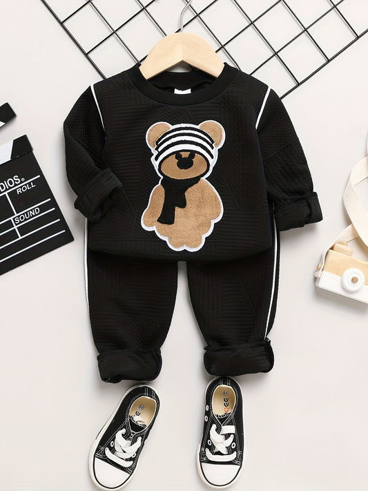 Boys Bear Print Knit Pants Suit for Spring and Autumn