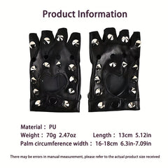 Punk Hollow Heart Gloves Rivet Half Finger Gloves