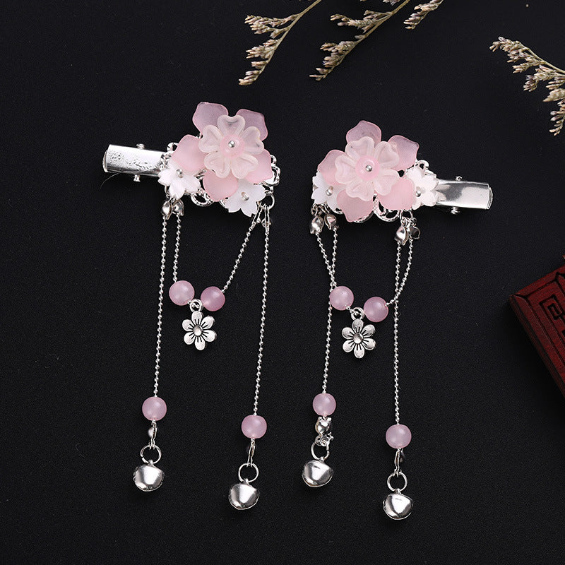 Hanfu Hairclip Vintage Crystal Beads Flower Tassels Hairpins