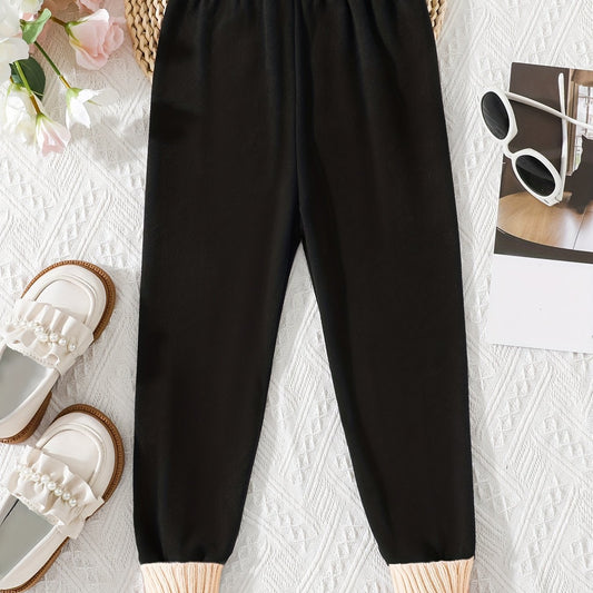 Girls Ribbed Cuffs Elastic Waist Jogger Pants for Spring Autumn