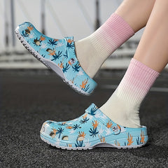 Women's Coconut Leaves Pattern Clogs Slip On Beach Shoes