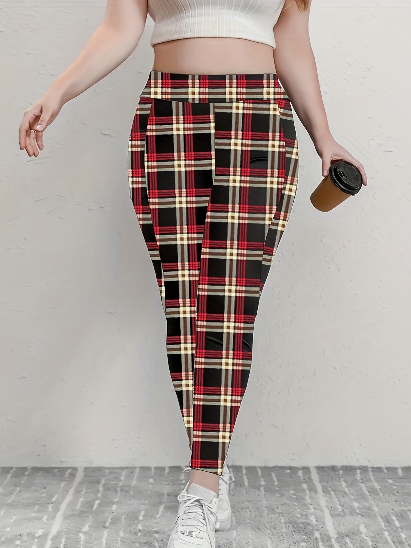  Plaid Print High Stretch Leggings