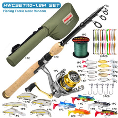 PROBEROS Fishing Tackle Set Spinning Reel Rod Line Lures Hooks Bag