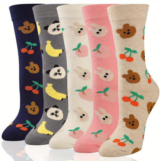 Youth Girls Athletic Socks Dog Print Striped Crew Socks For All Seasons