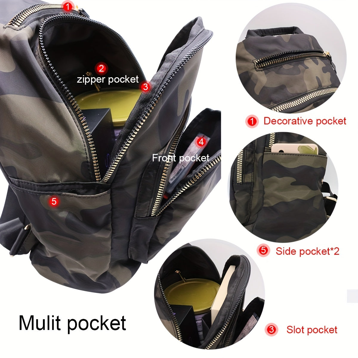 Versatile Camo Backpack Rucksack Lightweight Water Resistant