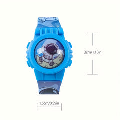 Cartoon Astronaut Kids Electronic Watch with Rotating Cover