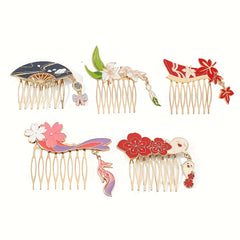 Chinese Style Enamel Hair Comb Clip Barrette Updoit Hairpin