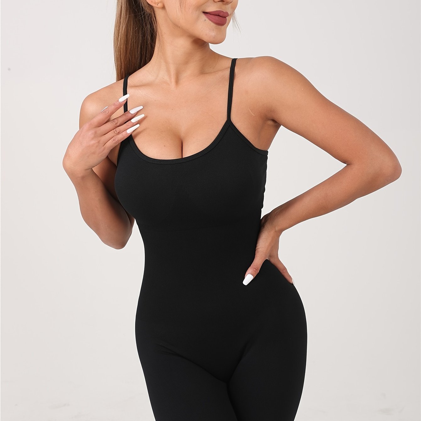 Tummy Control Yoga Jumpsuit Slim Fit Crew Neck Yoga Bodysuit