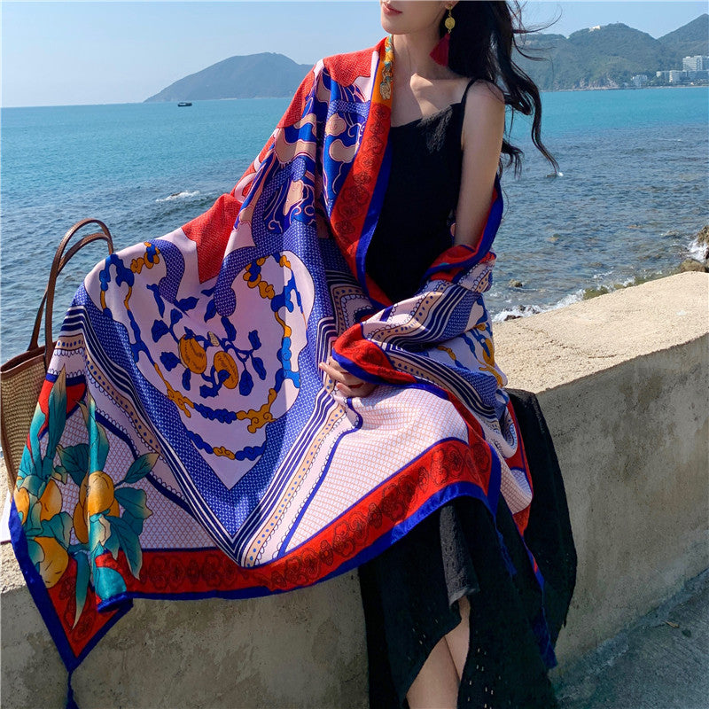 Boho Large Scarf Vintage Print Shawl Windproof Head Wrap