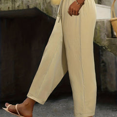  Solid Elastic Drawstring Straight Leg Pants