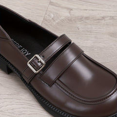 Women's Chunky Heel Loafers British Style Buckle Strap Shoes