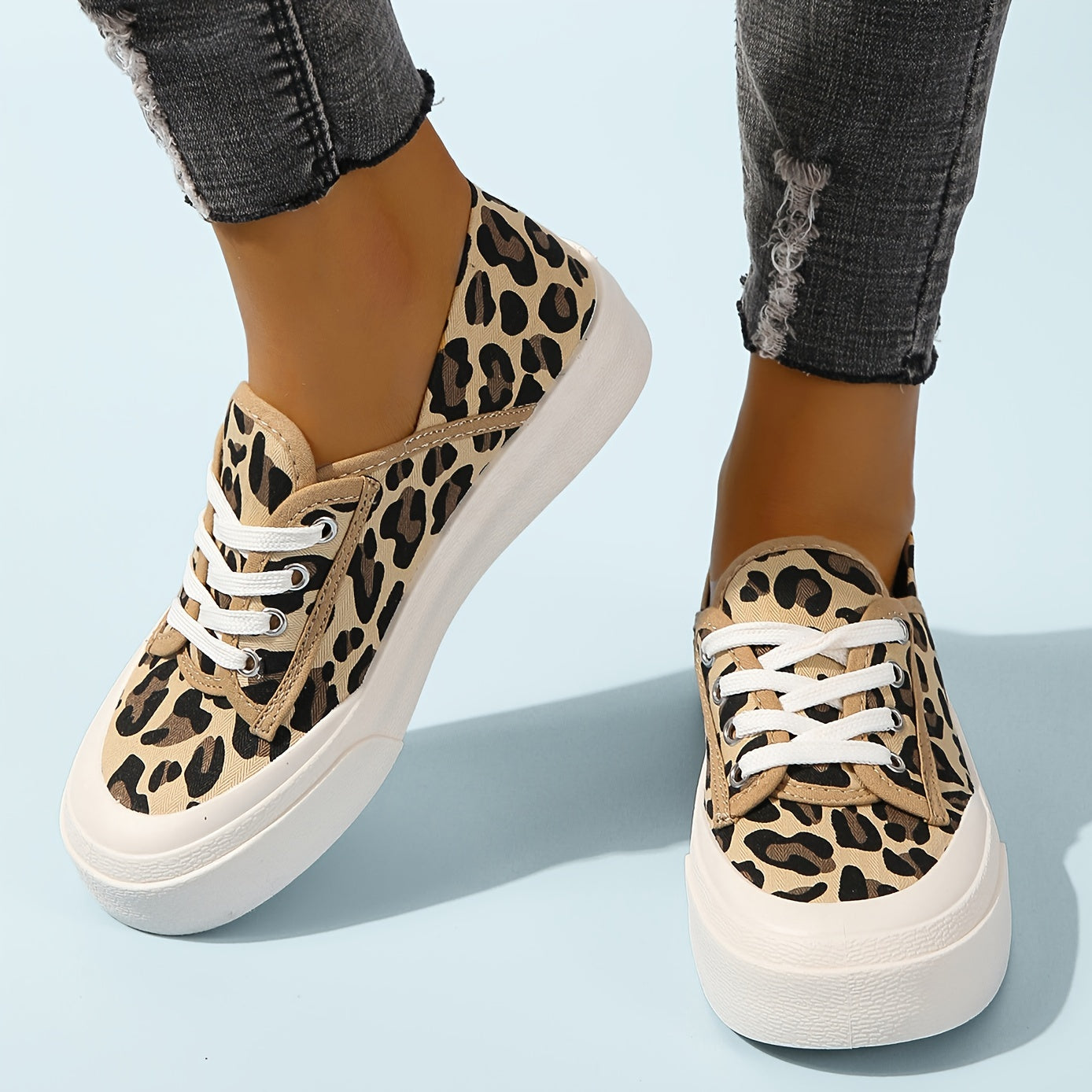 Leopard Canvas Shoes Lace up Casual Women's Shoes