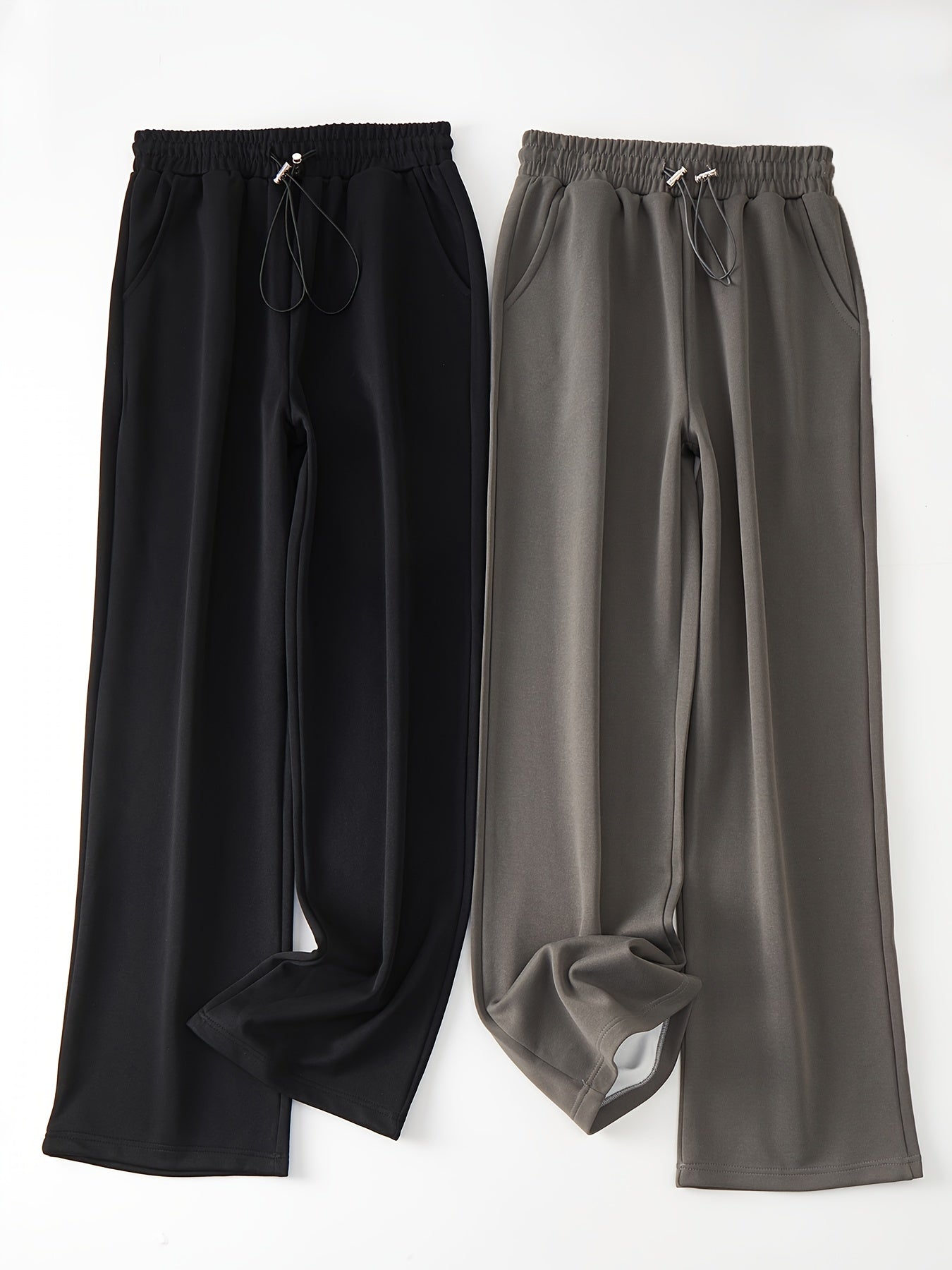 2pcs Straight Leg Sports Jogger Pants Elastic Waist