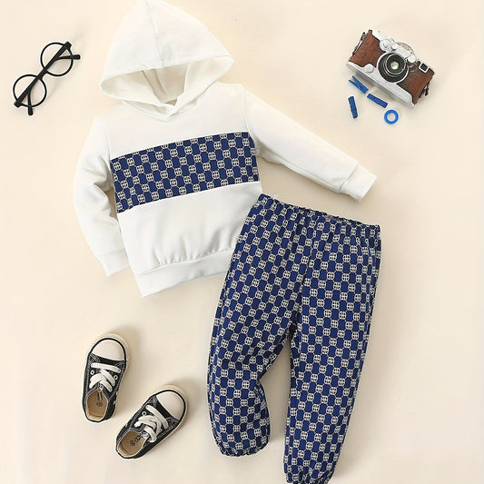 Infant Baby Hooded Top Pants Set Splicing 2pcs