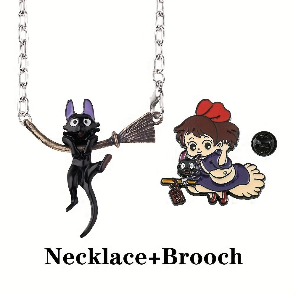 Little Girl Cat Brooch Necklace Set For Men Metal Jewelry For Men