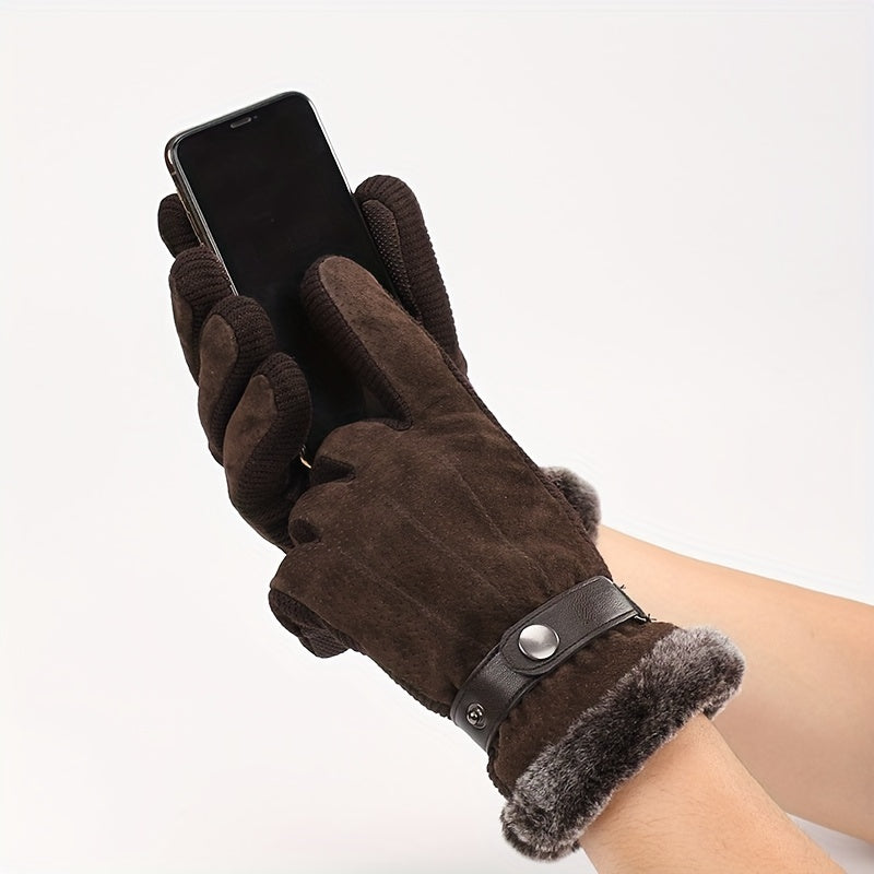 Warm Velvet Winter Gloves Men Motorcycle Riding Touch Screen Windproof Coldproof
