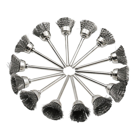 15pcs Coarse Crimped Steel Wire Brush Set for Rotary Tool with Mandrel
