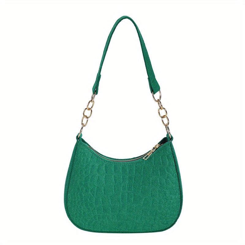 Stone Pattern Underarm Bag Fabric Textured Zipper Purse
