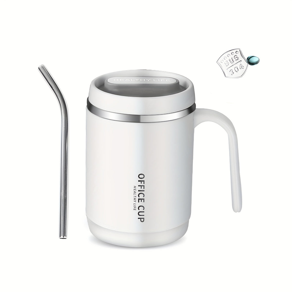 Large Capacity Stainless Steel Water Cup With Cover And Straw