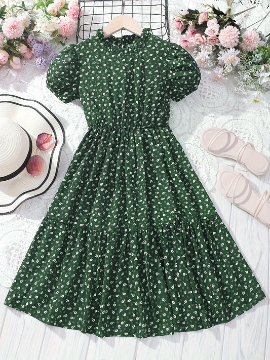 Big Girls Floral Polka Dot Casual Dress Frill Collar Short Sleejson