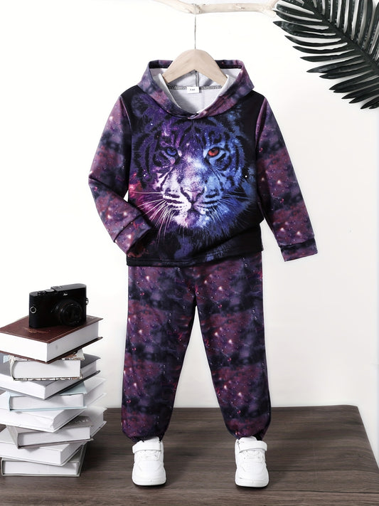 Boys' Galaxy Tiger Pattern Hooded Sweatshirt & Pants Set