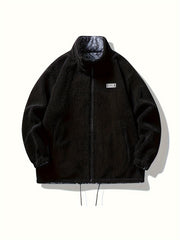 Men's Thick Warm Lamb Plush Jacket Zipper Stand Collar Fall Winter