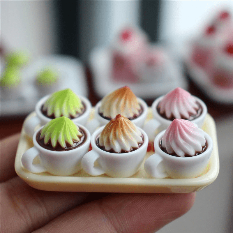 3pcs Cappuccino Cups Set Dollhouse Decor Realistic Coffee Shop Accessories