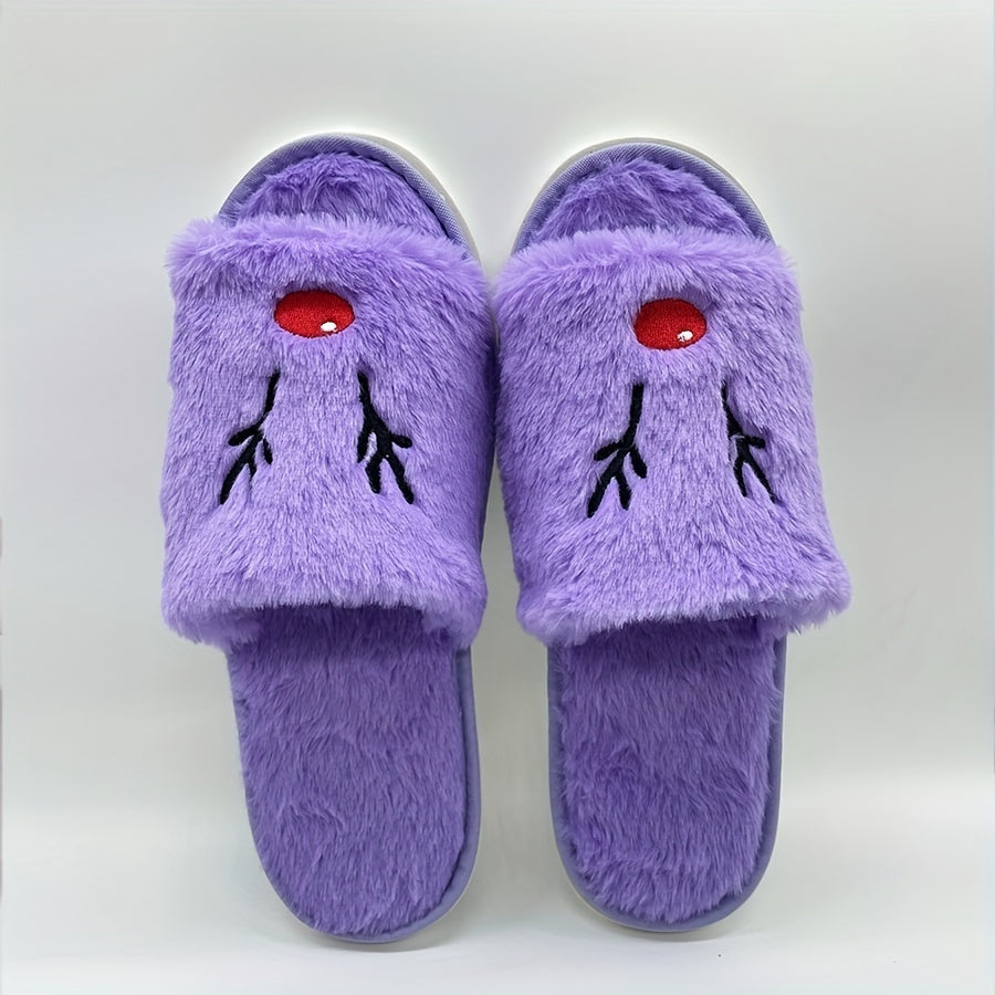 Christmas Elk Plush Slippers Open Toe Cozy Slip On Flat Fuzzy Shoes