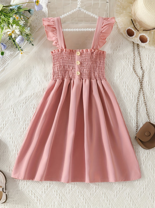 Girls' Ruffle Sleeveless Button Dress Summer Beach Casual A line Sun