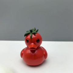 Playful Tomato Duck Figurine Resin Decor