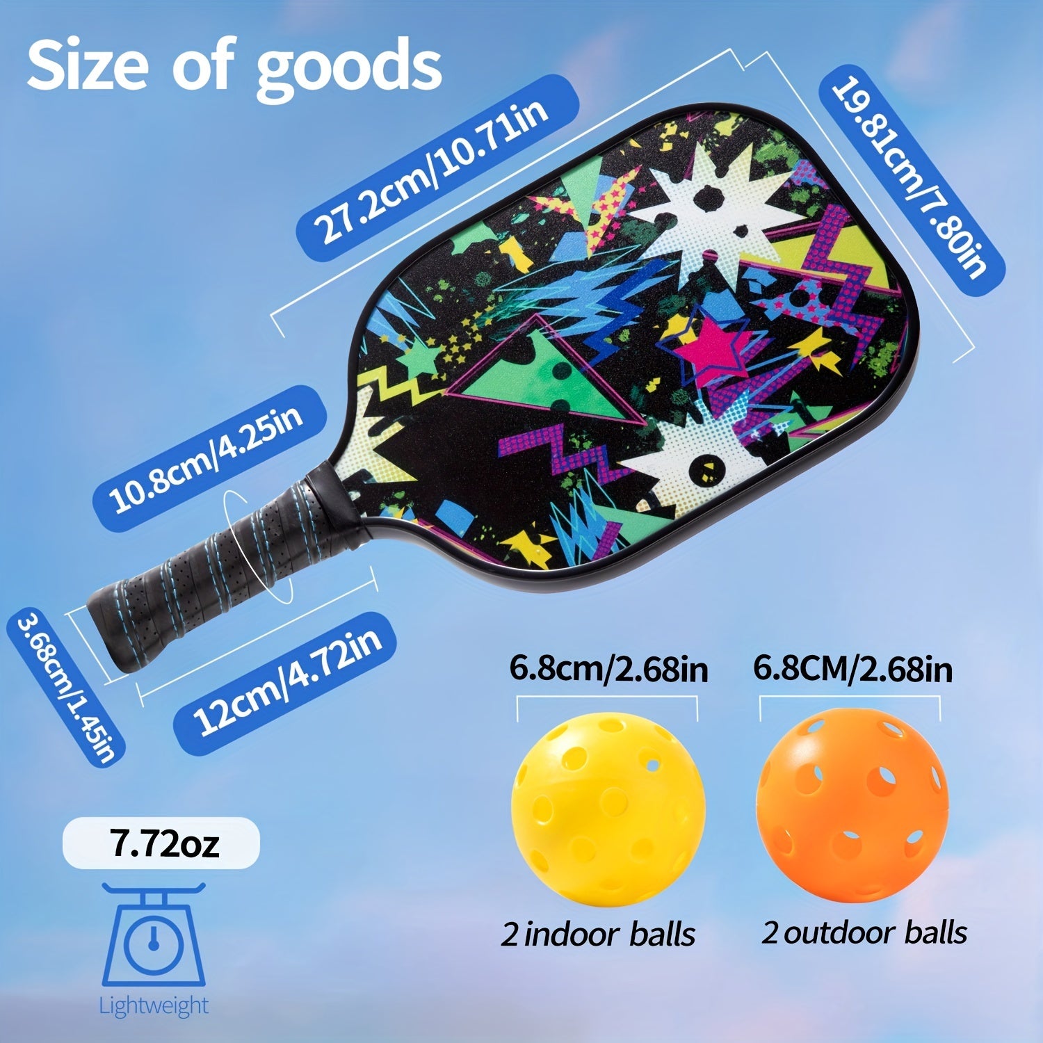 Fiberglass Pickleball Racket w/ Cushioning & Polypropylene Core - 11.99 cm Grip