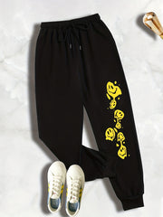  Graphic Print Drawstring Sweatpants Women's Plus