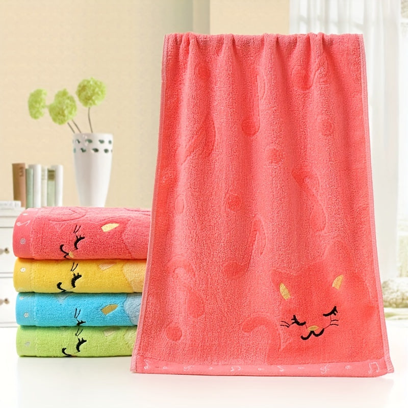 Cat Pattern Small Towel Bamboo Fiber Soft Absorbent Towel 9.84x19.69in
