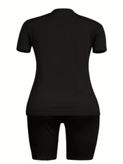 Women's Plus Dog Footprint Print Tee & Shorts Set