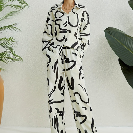 Abstract Print Casual Two piece Set